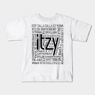 ITZY NAMES AND MUSIC COLLAGE BLACK Kids T-Shirt